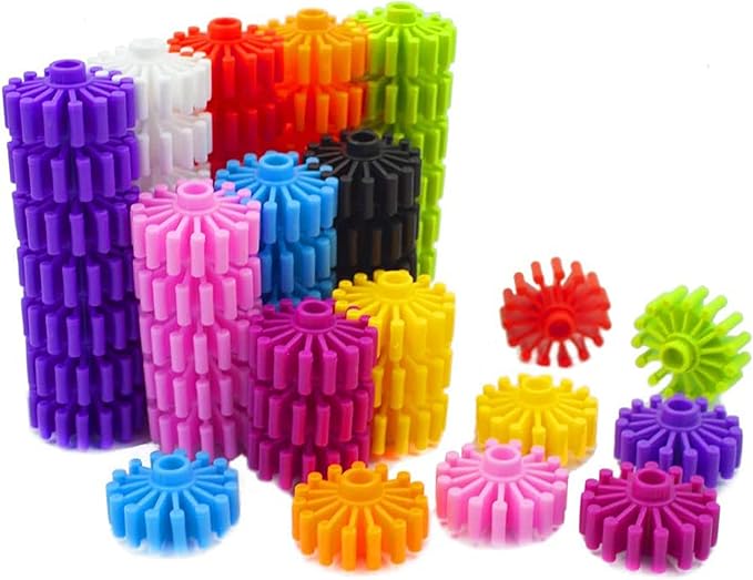 RAINBOW TOYFROG Interlocking Gears Toys for Kids - 100 Piece Kit with Tote - Colorful Manipulatives for Preschool Sensory ...