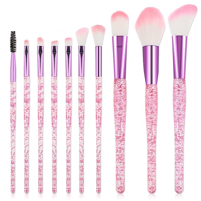10 PCS Glitter Crystal Makeup Brush Set Cute Makeup Brushes Bling Professional Concealer Eye Shadow Eyeliner Blush Lip Ble...