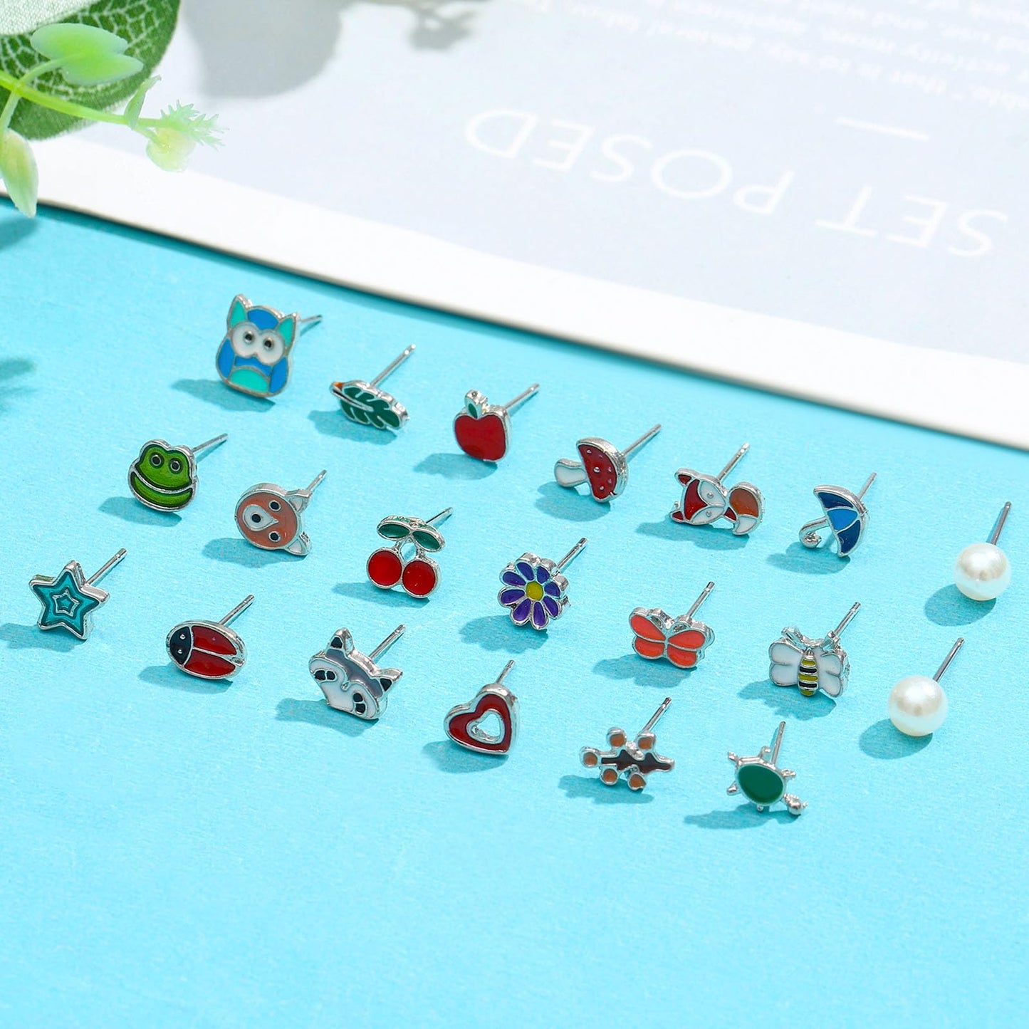 NEWITIN 40 Pieces Multicolor Jewelry Set for Women Fashion Costume Jewelry Multicolor Plated Earrings Studs Earrings Set for Wom