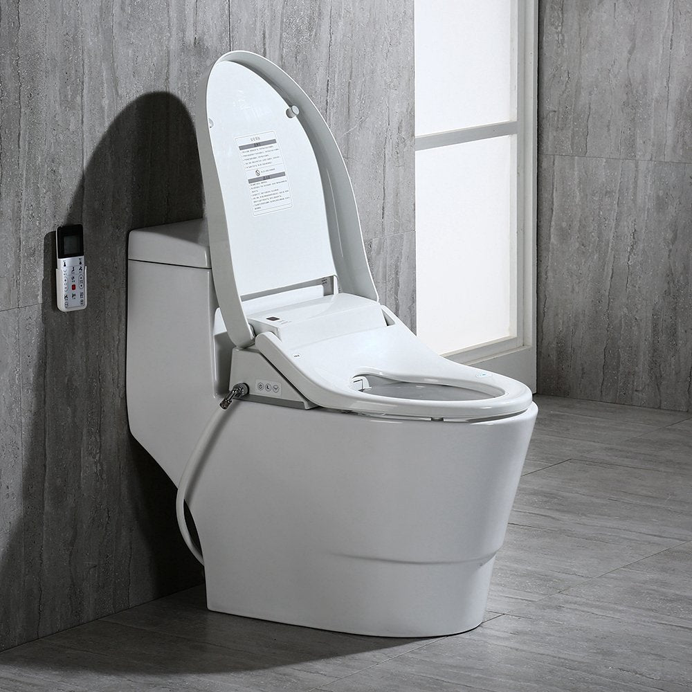 WOODBRIDGEE T-0008 Luxury Bidet Toilet, Elongated One Piece Toilet with Advanced Bidet Seat, Chair Height, Smart Toilet Seat with Temperature Controlled Wash Functions and Air Dryer