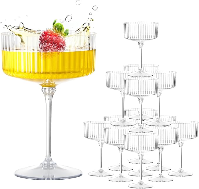 LIYH 20pcs Champagne Glasses 10 Oz Cocktail Coupe Glasses Champagne Flutes Plastic Coupe Cups Disposable Martini Cups Perf...
