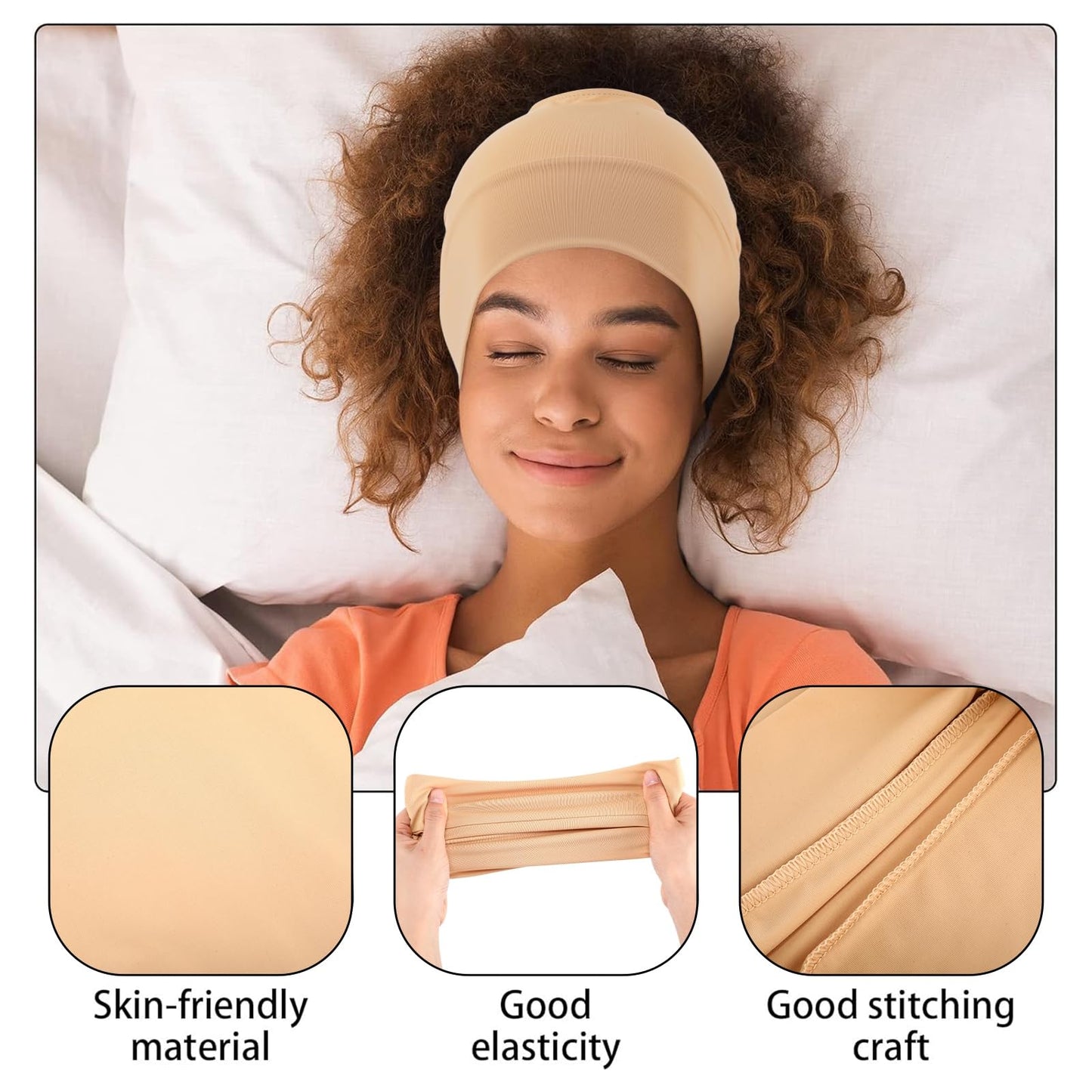 Haysandy 4 Pieces Satin Head Wrap Satin Lined Hair Cover Sleep Cap Slouchy Skull Night Sleeping Beanie for Frizzy Curly Hair (Bl