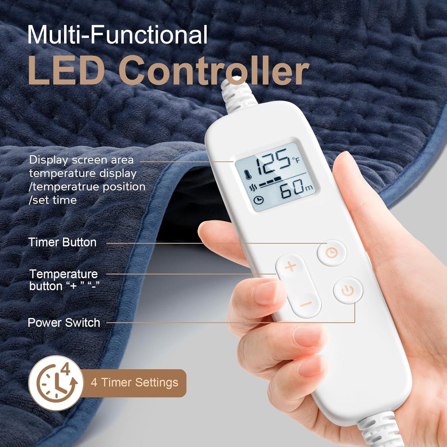 VAAGHANM Heating Pad: 33 x 17 inches Electric Heating Pad for Back -Extra Large Heat Pad for Shoulder/Neck/Knee/Arms - Upgraded 6 Timer & 6 Temperature Controller -Auto Shut Off