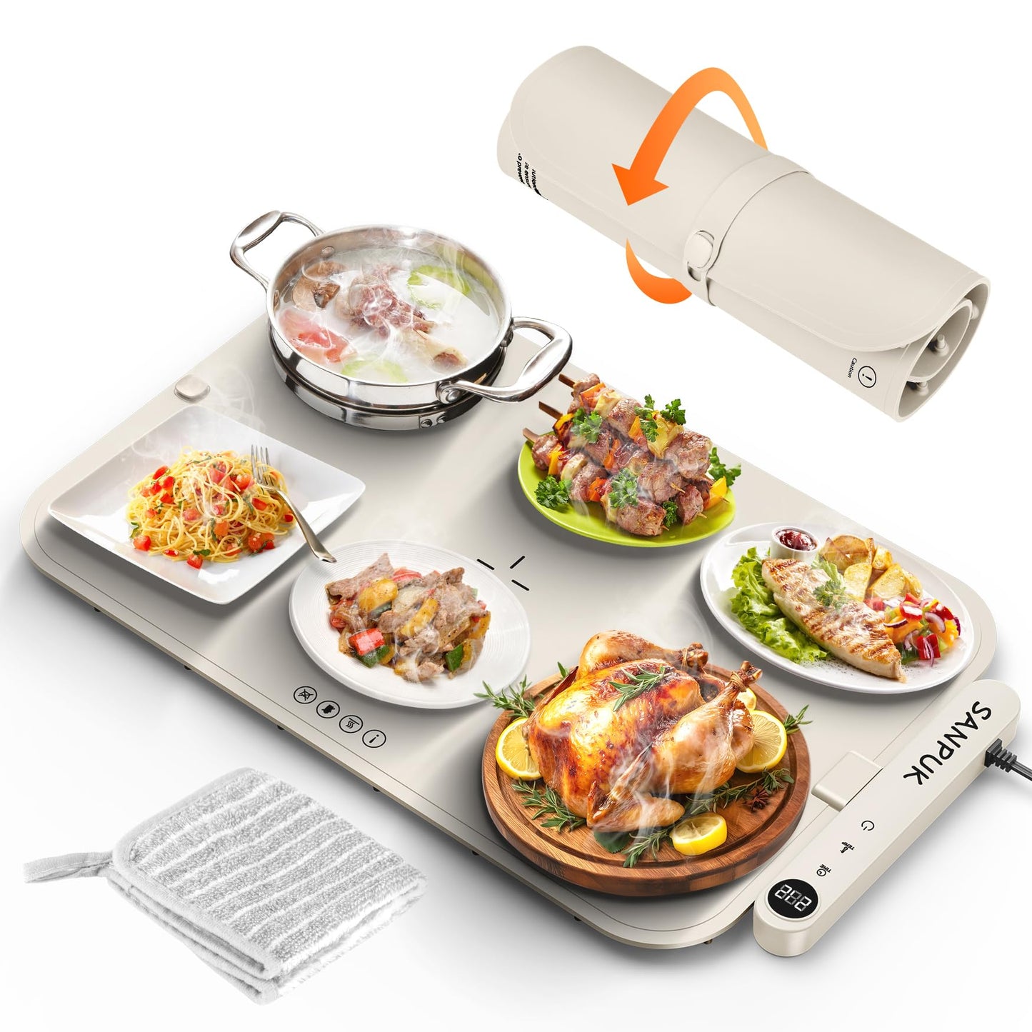 Upgrade Electric Warming Tray,Food Warming Mat,Food Heating Mat for Countertop, 6 Temperature Modes, Auto Shut-Off,Removable, Washable,for Versatile Food Warmer for Parties (Beige)