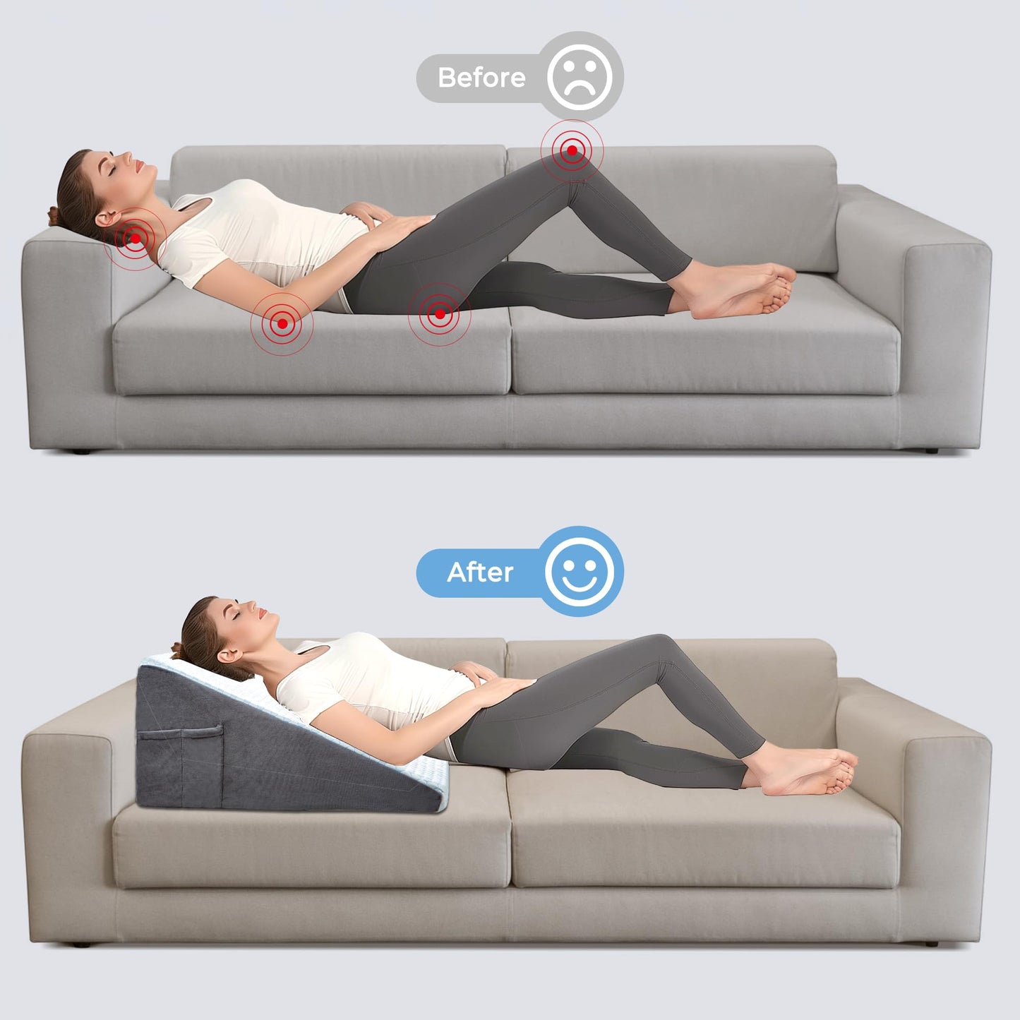 puredown® 12" Bed Wedge Pillow, Cooling Wedge Pillows for Headboard, Pillow Wedge for Nighttime Acid Reflux, Lumbar & Back Support, Leg Elevation Therapy, Snore Reduction Aid