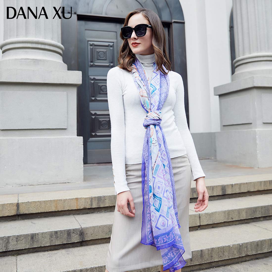 DANA XU 100% Pure Silk Large Size Georgette Crinkle Women Summer Shawls and Wraps for weddings