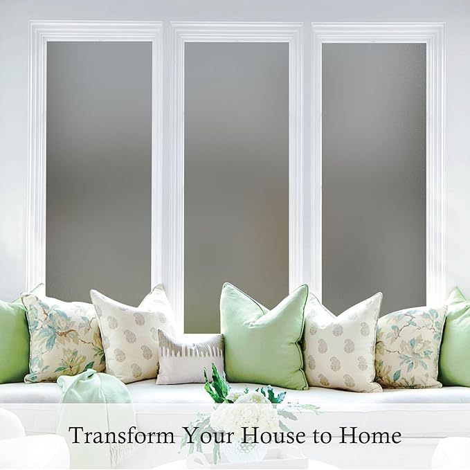 Coavas Window Privacy Film Frosted Glass Static Cling UV Sun Blocking Heat Control Window Tint Day and Night Insulation Home Bathroom Door Decorative Frosting Cover, 45.2 x 314.9 Inch, Gray