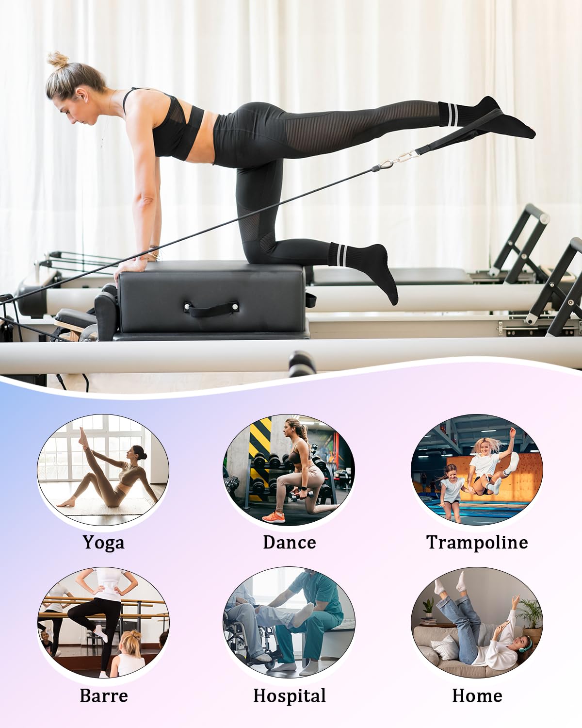 yeuG Non Slip Pilates Socks with Grips for Women, Grip Socks for Yoga Ballet Barefoot Workout Anti Skid Athletic Socks