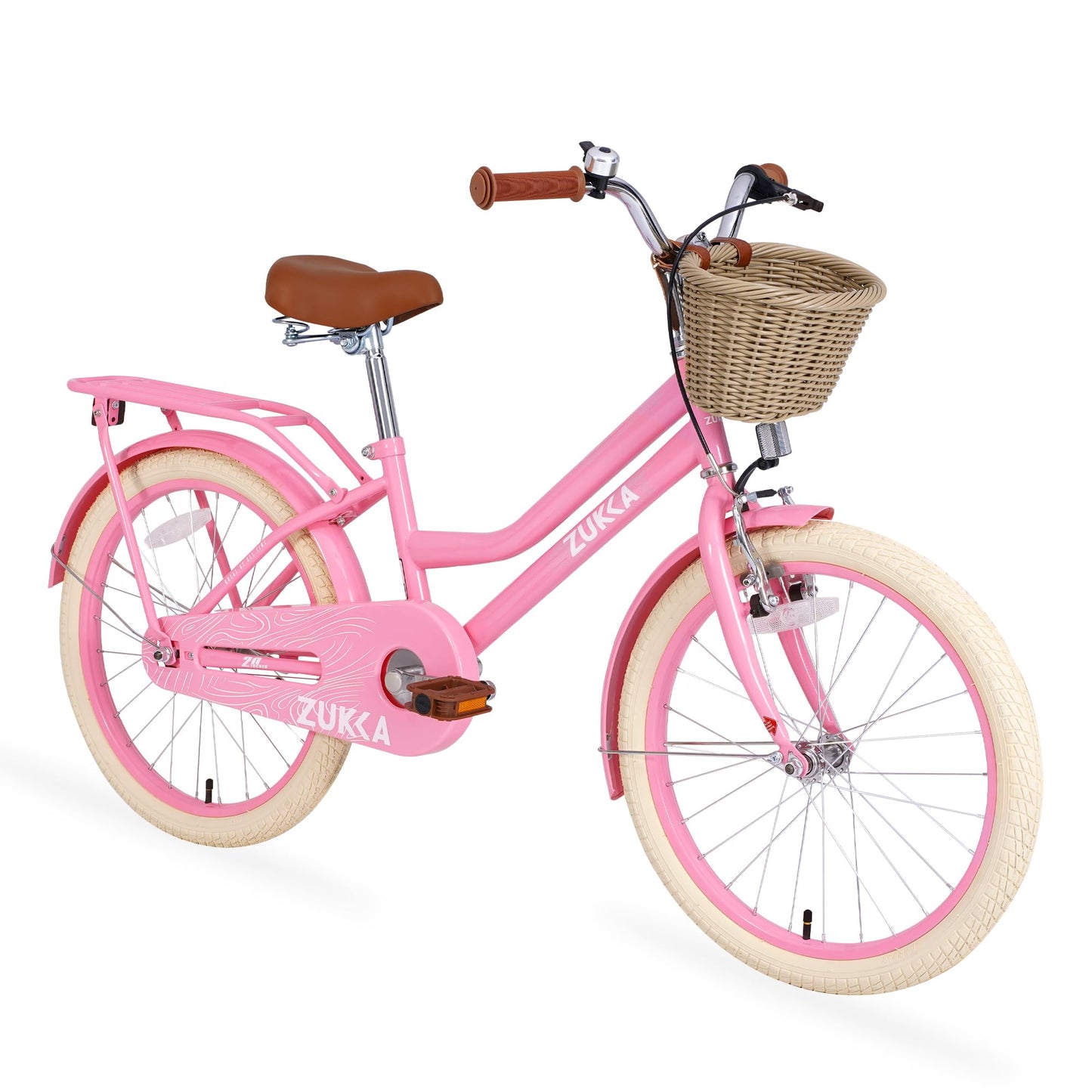 BALINGE 20" Inch Girls Cruiser Bike Single-Speed Hybrid City Bicycle for Youth Over 7 Years Old with Wicker Basket & Rear Rack，Kids Cycle Bikes，Lightweight, Hand Brake&Pedal Brake，Light Pink