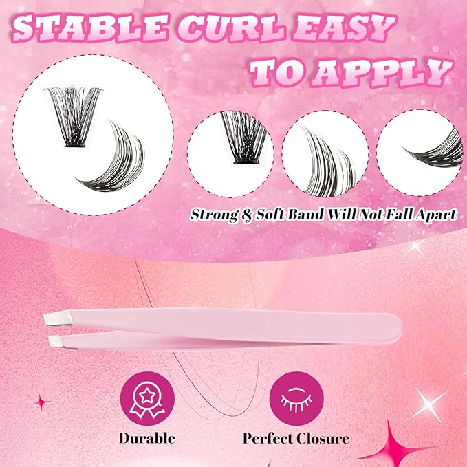 FADLASH Eyelash Extension Kit Lash Clusters D Curl Mix Tray Thin Band DIY Lash Extension Kit with Lash Bond and Seal Lash Tweezers Eyelash Applicator Tool Individual Lashes(60D+80D Kit,07D-10-18mm)