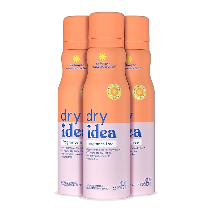 Dry Idea Fragrance-Free Dry Spray Deodorant & Antiperspirant for Women - Hypoallergenic for Sensitive Skin, 2X Longer Sweat Protection, 72Hr Sweat & Odor Protection, Womens Deodorant, 3.8 oz (3 Pack)