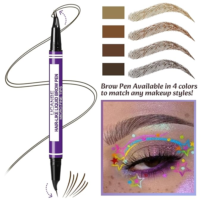 UCANBE Eyebrow Pen, Dual-Curved Eyebrow Pencils for Women, 2-in-1 Brow Pencil with 2-Fork-Tip & Precise Brush-Tip for Natural Hair-Like Brows, Waterproof Microblading Brow Pen Last 24Hrs(Soft Brown)