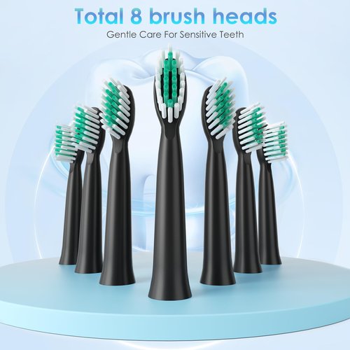 SunnyNest Electric Toothbrush for Adults with 8 Replacement Brush Heads, Travel Bag, 5 Cleaning Modes, IPX7 Waterproof, Rechargeable, Smart Timer, Black Whitening Power Toothbrush Set