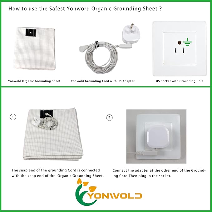 Yonwold Organic Grounding Sheet 10% Silver Queen for Bed Sleeping Therapy with Safest Ground Adapter and Connection Cord 60x80 INCH