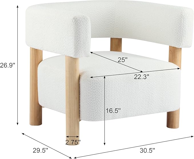 Christopher Knight Home Carly Low Profile Accent Chair, Round Backrest Side Chair, Living Room Armchair with Boucle Fabric Cushion, Comfy Reading Chair for Bedroom, Wooden Single Lounge Sofa, White
