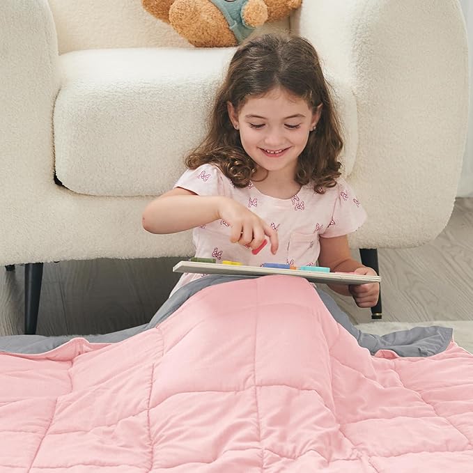yescool Weighted Blanket (7 lbs, 41" x 60", Pink Grey) Cooling Heavy Blanket for Sleeping Perfect for 60-80 lbs, Breathable Blanket with Premium Glass Bead, Machine Washable