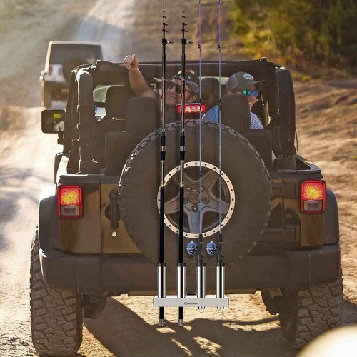 Stainless Steel Hitch Fishing Rod Holder, GADFISH Hitch Mount Rod Holder, 4 Link Tube for 2" Hitch Receivers with Quick Release Pin,Truck Adjustment Fishing Rod Rack, Fishing Pole Holder