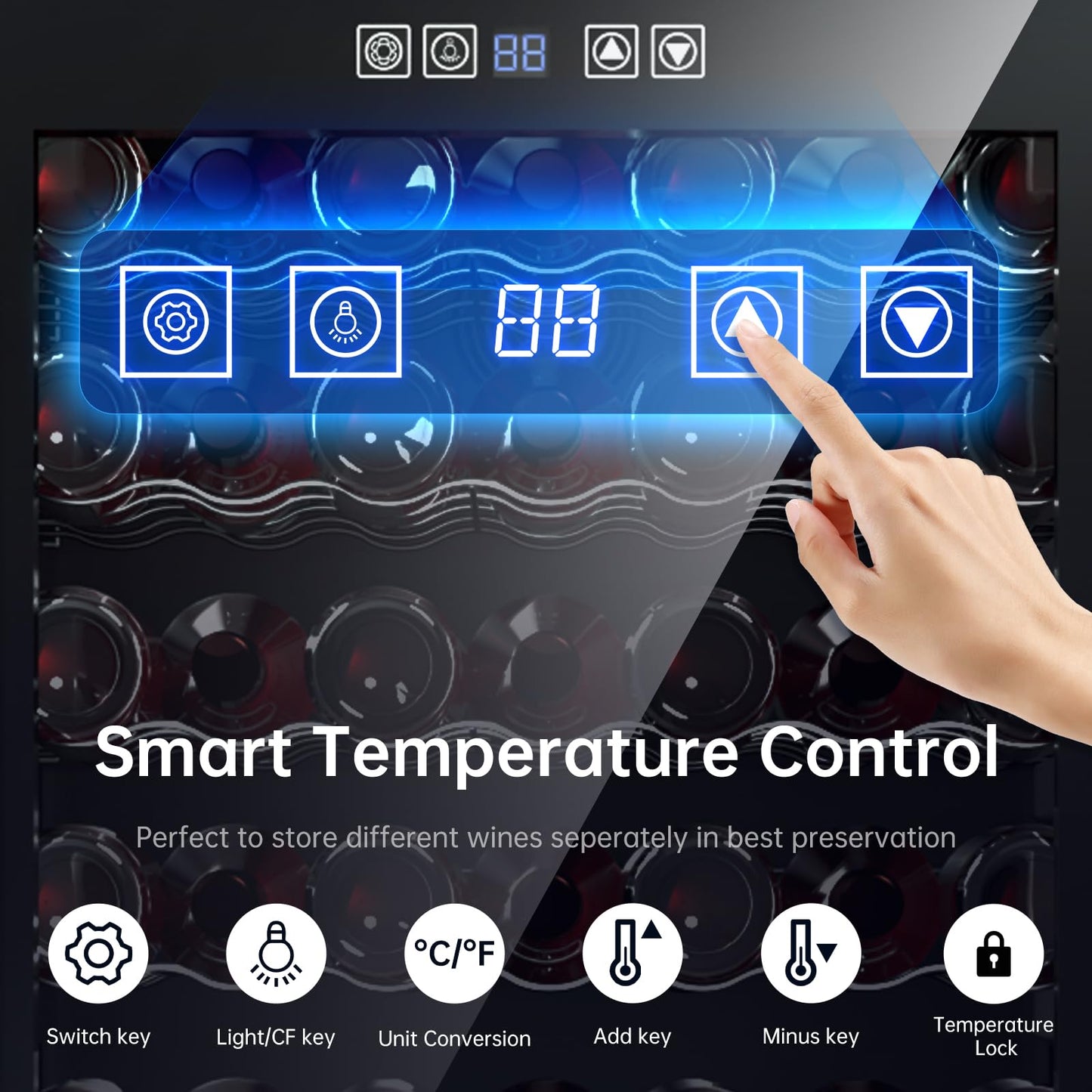 KingChii 66 Bottle Wine Cooler Refrigerator - Intelligent Digital Control Wine Fridge, Low Noise Operation, Freestanding Wine Refrigerator for Home and Kitchen