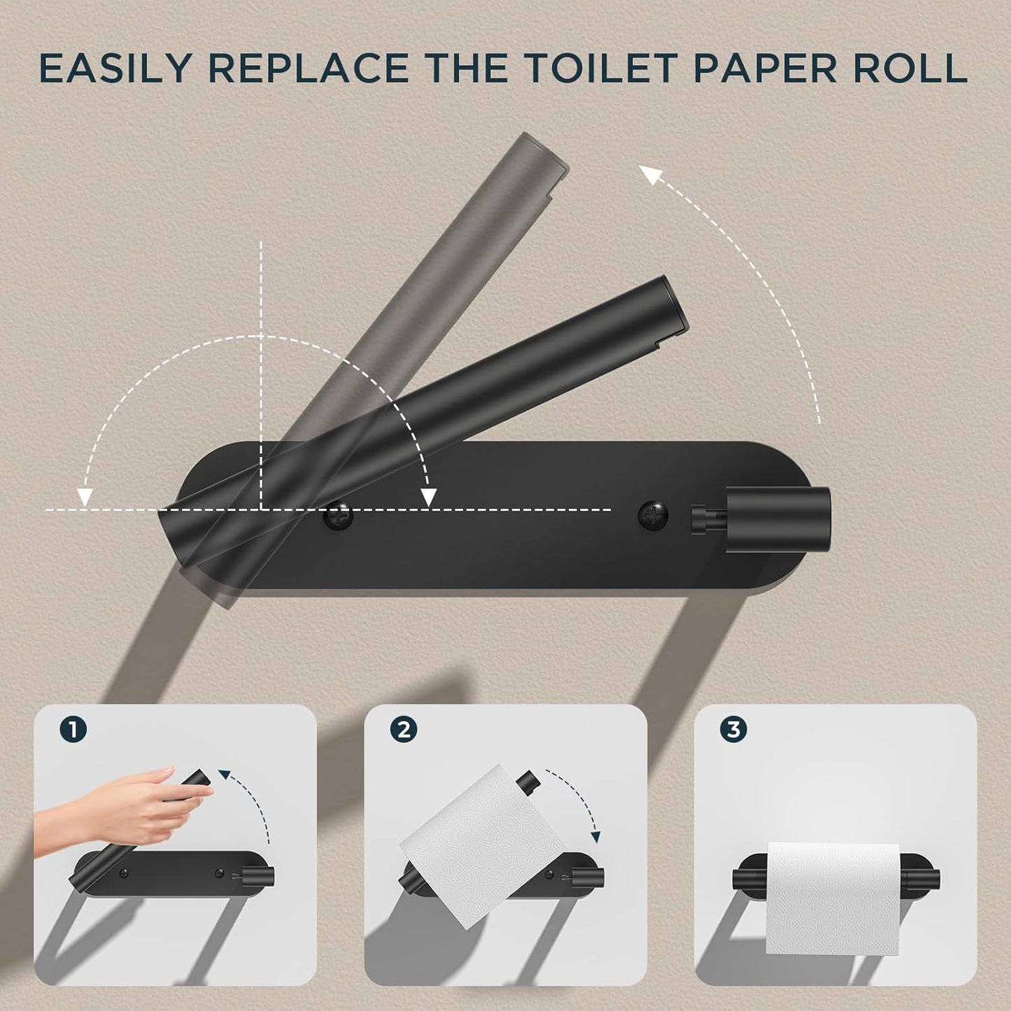 FORIOUS Black Toilet Paper Holder, Adhesive or Wall Mounted Options, Stainless Steel Rustproof Stick on no Drilling Double Post Pivoting Toilet Tissue Roll Holder for Bathroom,2 Pack Matte Black