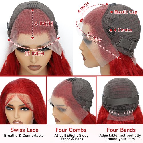 Hiyoker Red Lace Front Wigs Human Hair Pre Plucked Body Wave Red Wig 200 Density Frontal Wigs13x4 HD Red Wig Human Hair 26 Inch
