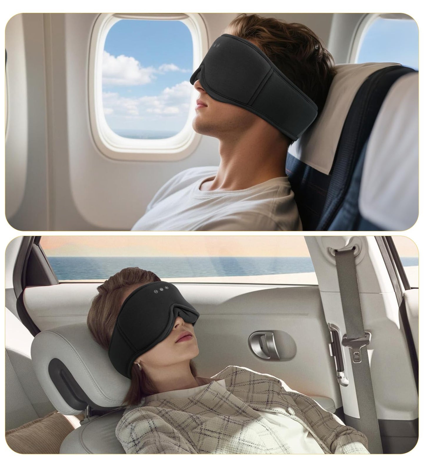 ZHENYEMEI Bamboo Cotton Sleep Mask with Bluetooth Wireless Headphones - Blackout Eye Mask for Sleeping 3D Contoured Sleep Headband Ear Muffs Lengthen & Low Noise Hook for Better Experience (Black)