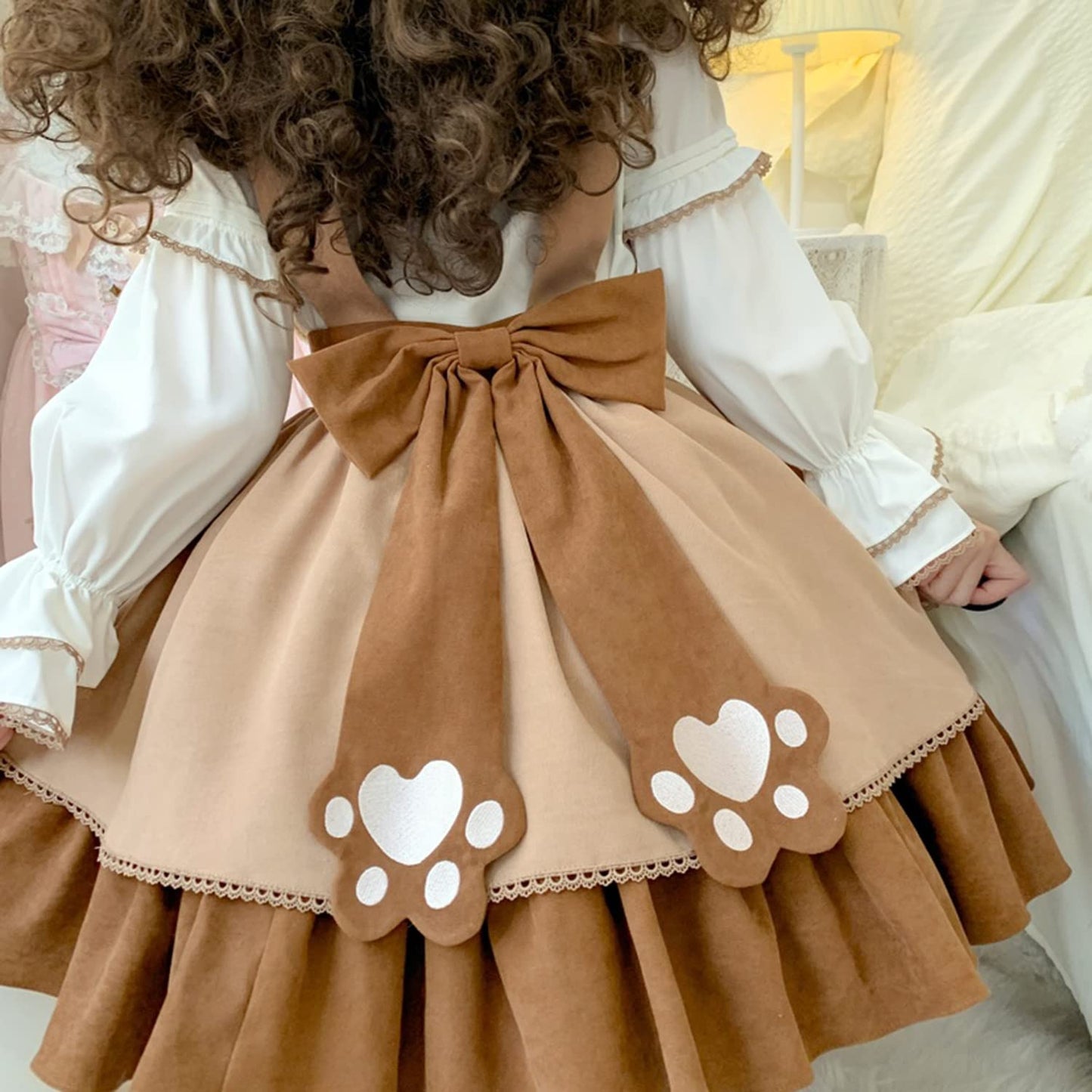 Teen Girls Japanese Kawaii Lolita Costume Plush Cute Bear Suspender Dress Sweet High Waist Princess Party Dresses (as1, alpha, s, regular, Brown, Small)