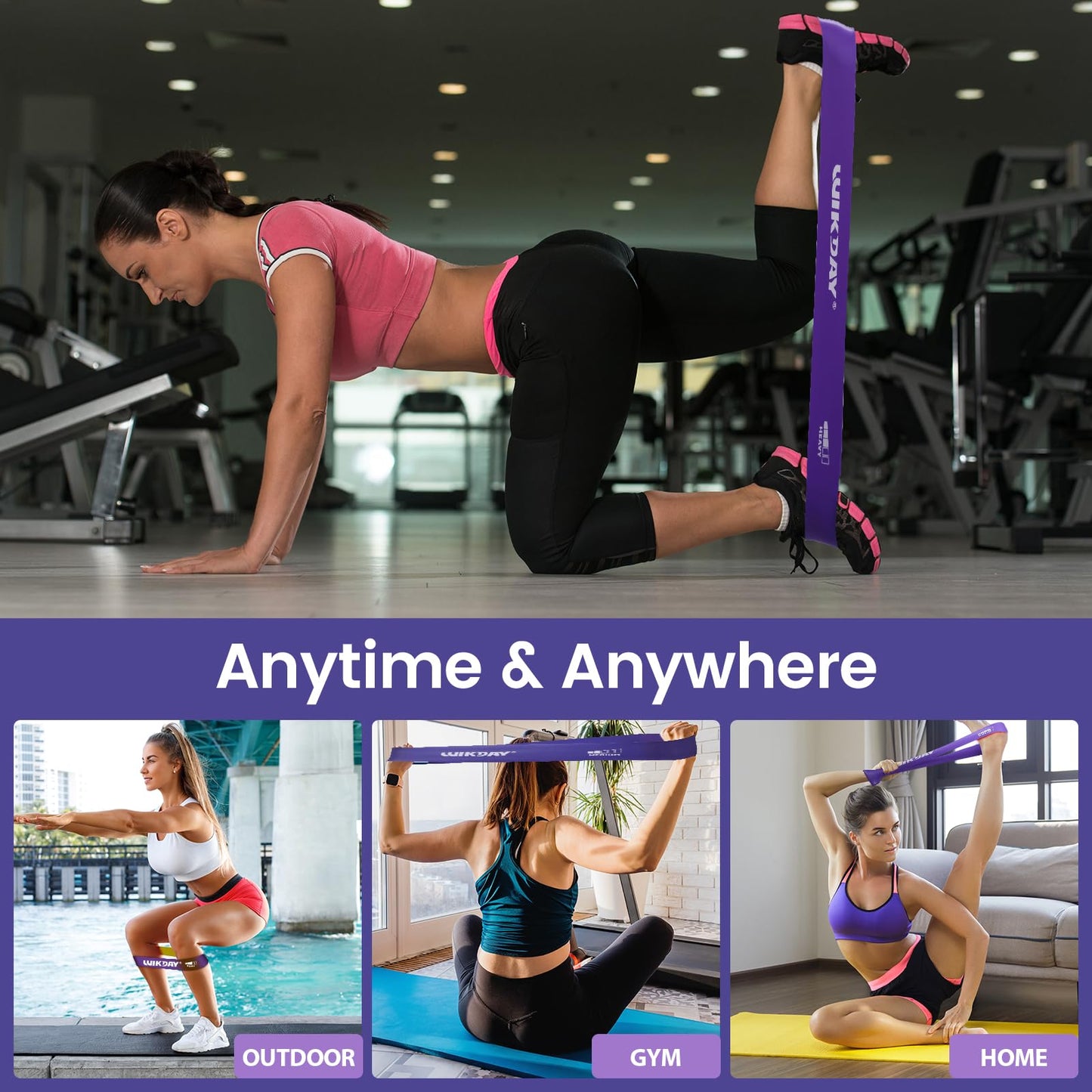 WIKDAY Resistance Bands for Working Out Exercise Loop Bands Workout Bands Set for Men Women Body Stretching, Training, Home Workout, Physical Therapy, Booty Legs, Set of 5 (Purple)