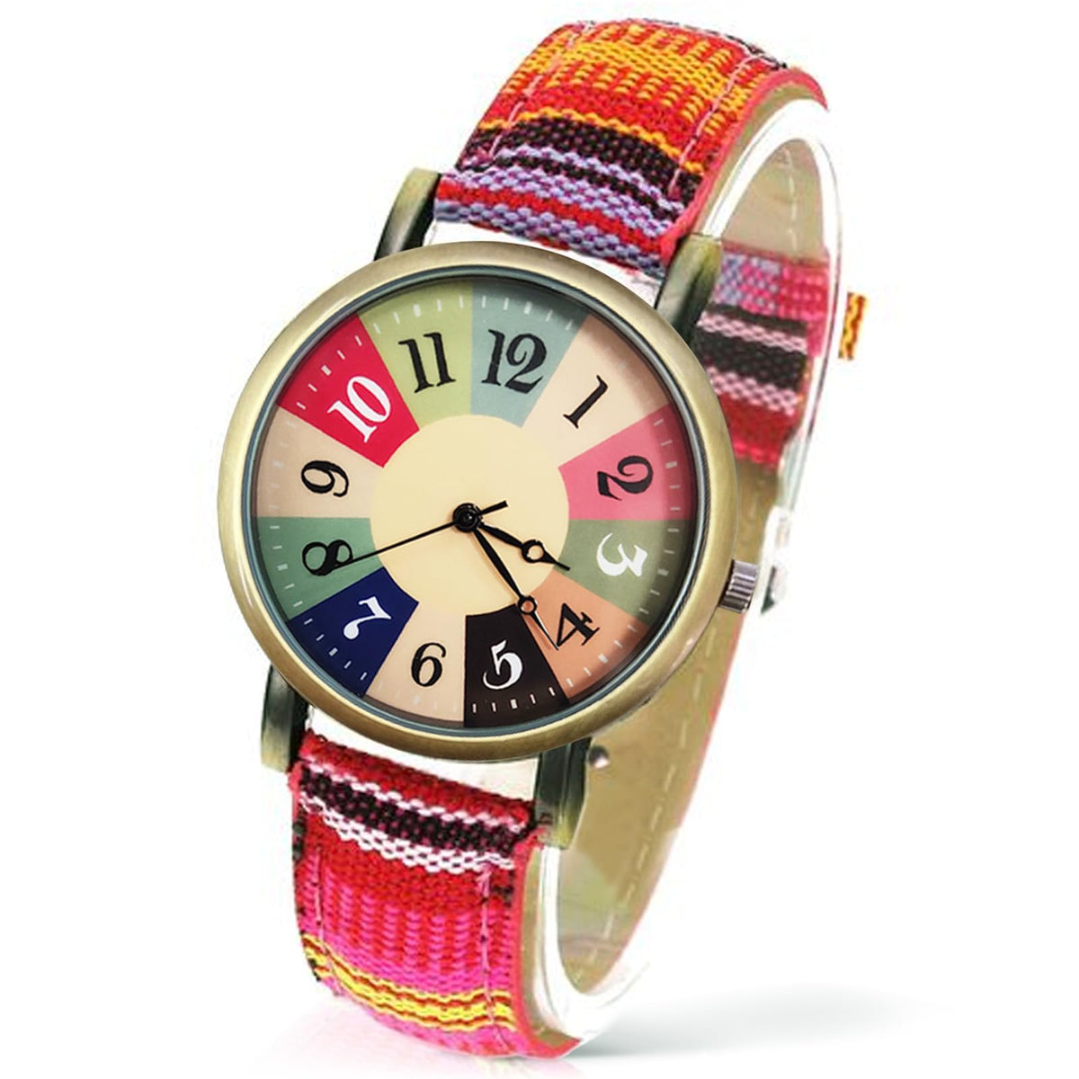 AstraMinds Ladies Wrist Watches for Women - Boho Hippie Large Surface Watches, PU Leather Woven Rainbow Watch Mother‘s Day Gift for Women Adults Mother (Warm Red)