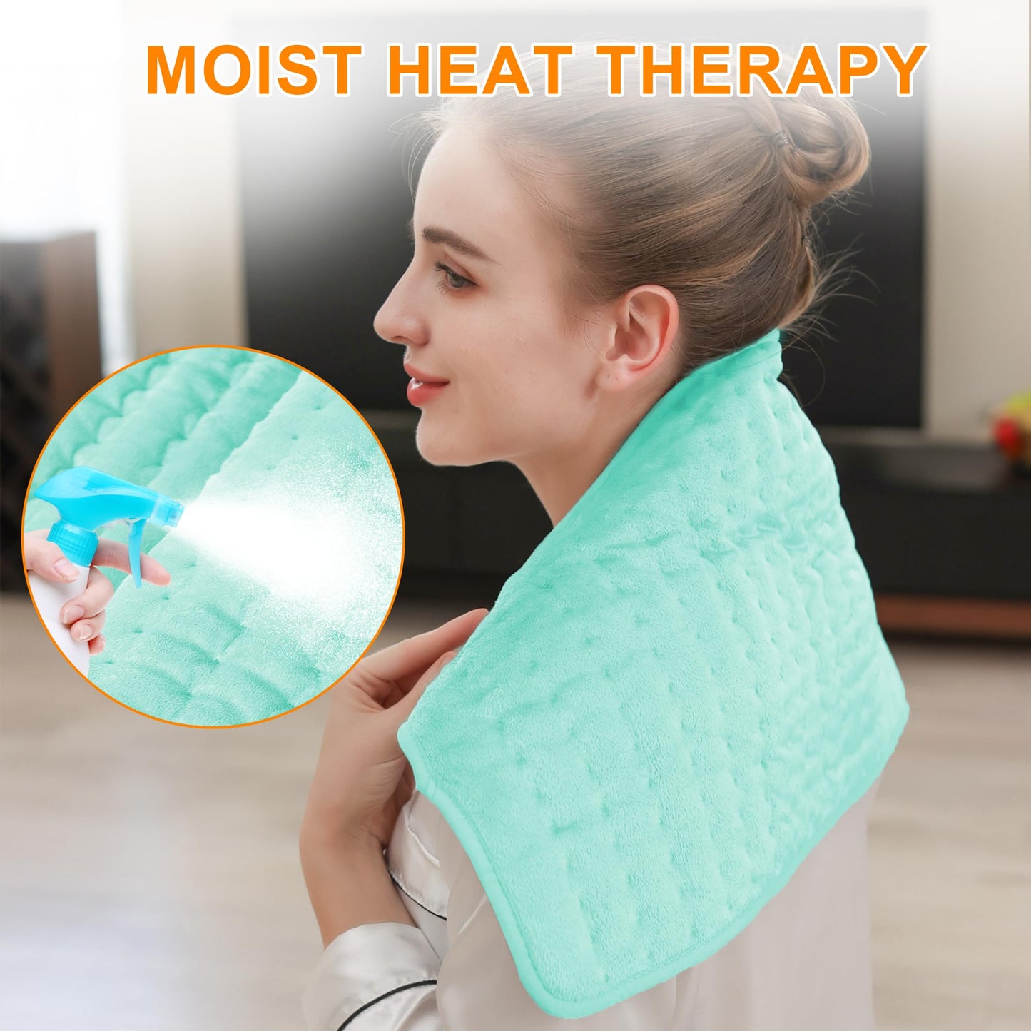 Deepsoon Heating Pad,Electric Heating Pads for Back,Neck,Abdomen,Moist Heating Pad for Shoulder,Knee,Arms,Legs,Dry/Moist Heat & Auto Shut Off,Christmas Gifts for Men and Women,Light Green,24x12 Inch