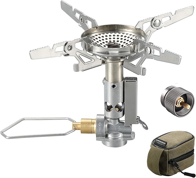 CAMPINGMOON Propane Camping Gas Stove with Igniter & 4 Pot Support Lightweight for 1Lb Propane Tank or EN417 Lindal Valve ...