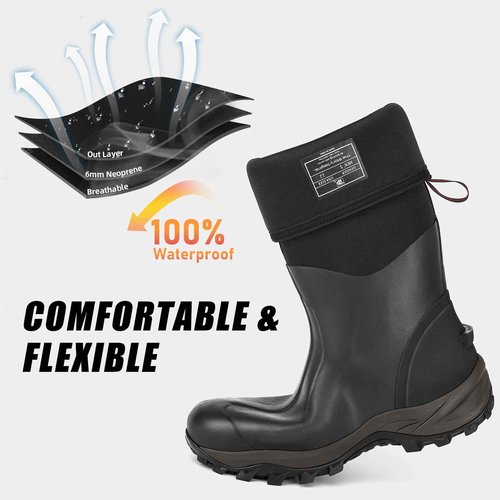 Trudave Rubber Boots for Men & Women with Steel Shank, Reliable 6mm Neoprene Waterproof Insulated Rain Boots, Warm Anti-slip High Traction Multi-season Dry Mud Boot for Outdoor Work Hunting, Size 12