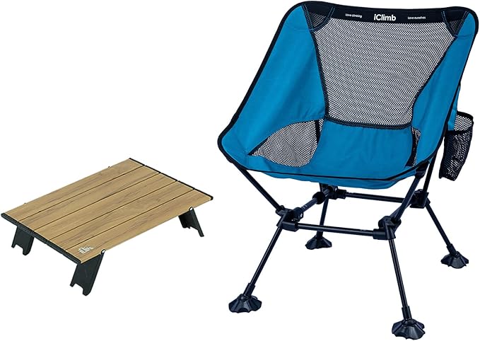 iClimb 1 Mini Folding Table and 1 Anti-Sinking Large Feet Chair Bundle, Ultralight Compact for Solo Outdoor Backpacking Ca...