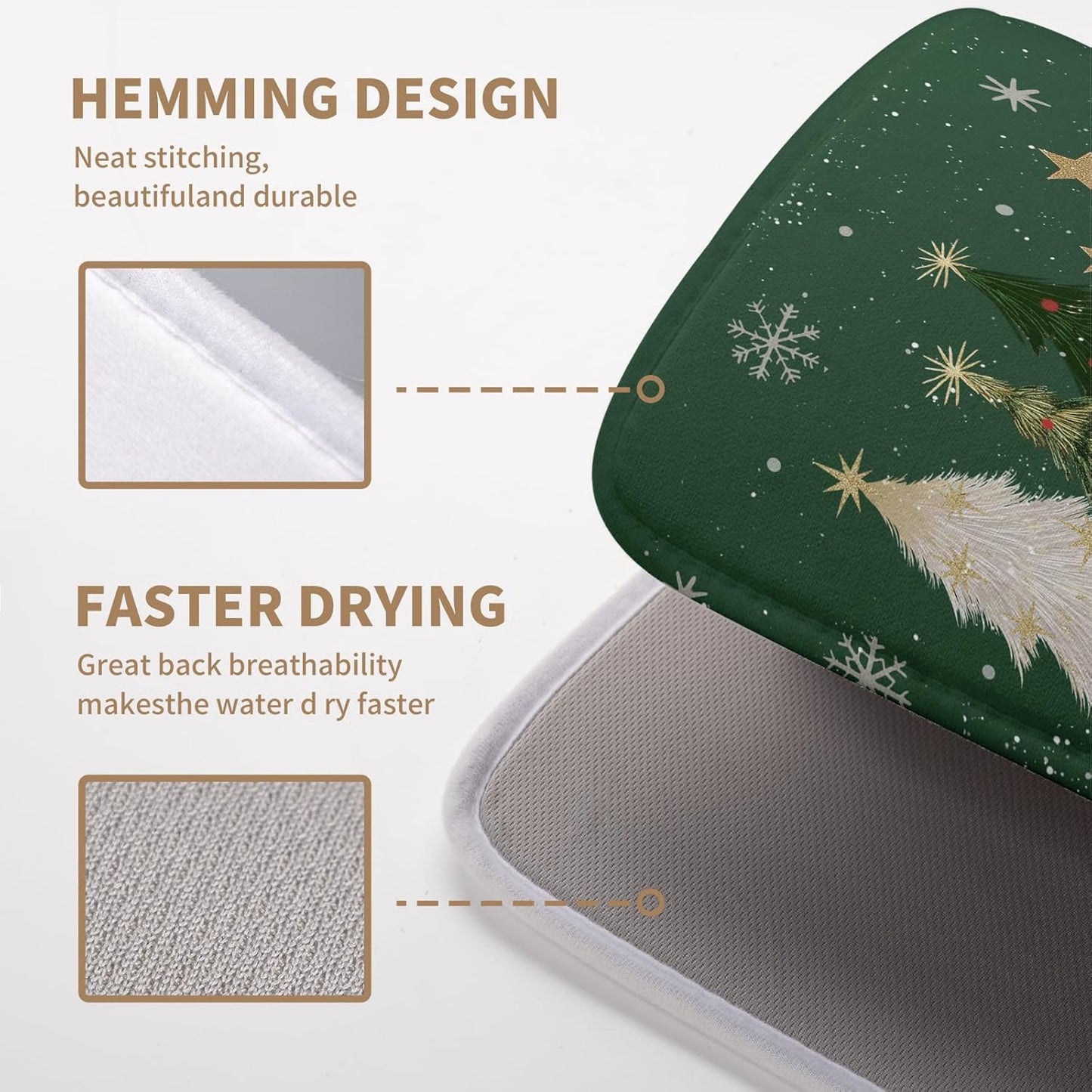 Green Christmas Tree Snowflakes Dish Drying Mat for Kitchen Counter 16x18 Inch Winter Xmas Holiday Dish Rack Mat Absorbent Microfiber Dish Draining Mat Reversible Drainer Pad