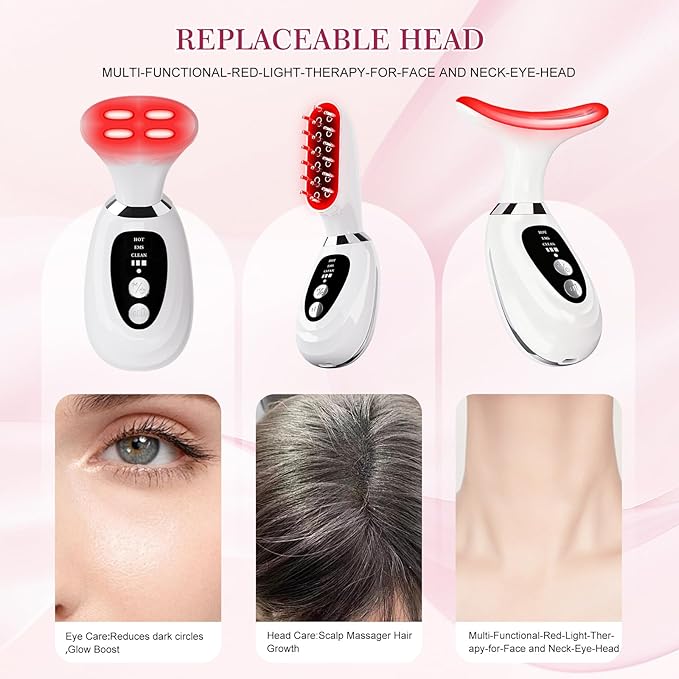 Multi-Functional-Red-Light-Therapy-for-Face and Neck-Eye-Head Massager,7 Colors Skin Rejuvenation Lifting Facial Massager for Toning,Glow Boost，Wrinkle&Dark Circle Reducer,Scalp Massager Hair Growth