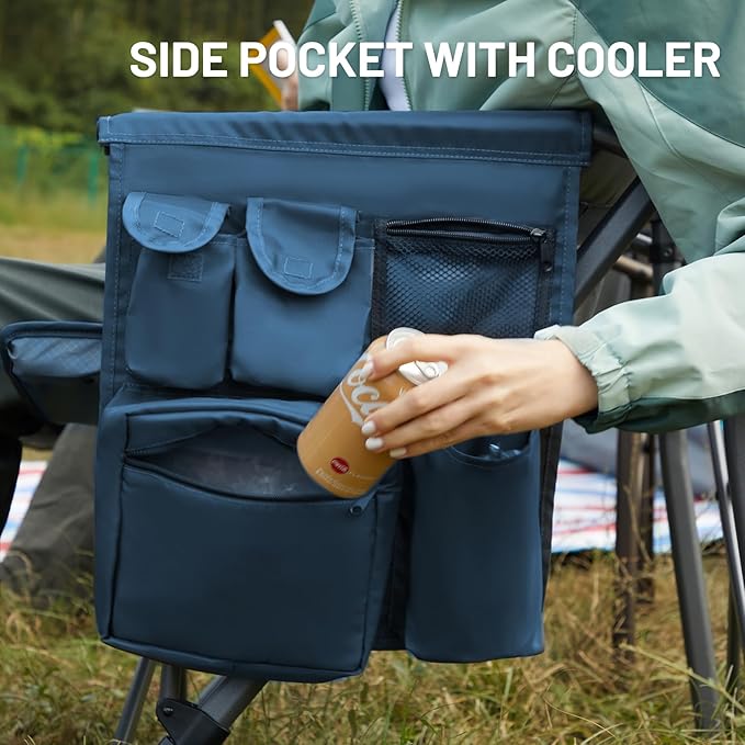 TIMBER RIDGE Oversized Folding Camping Chair High Back Heavy Duty for Adults Support up to 500lbs with Cup Holder, Side Pocket Cooler Bag 2 Pack