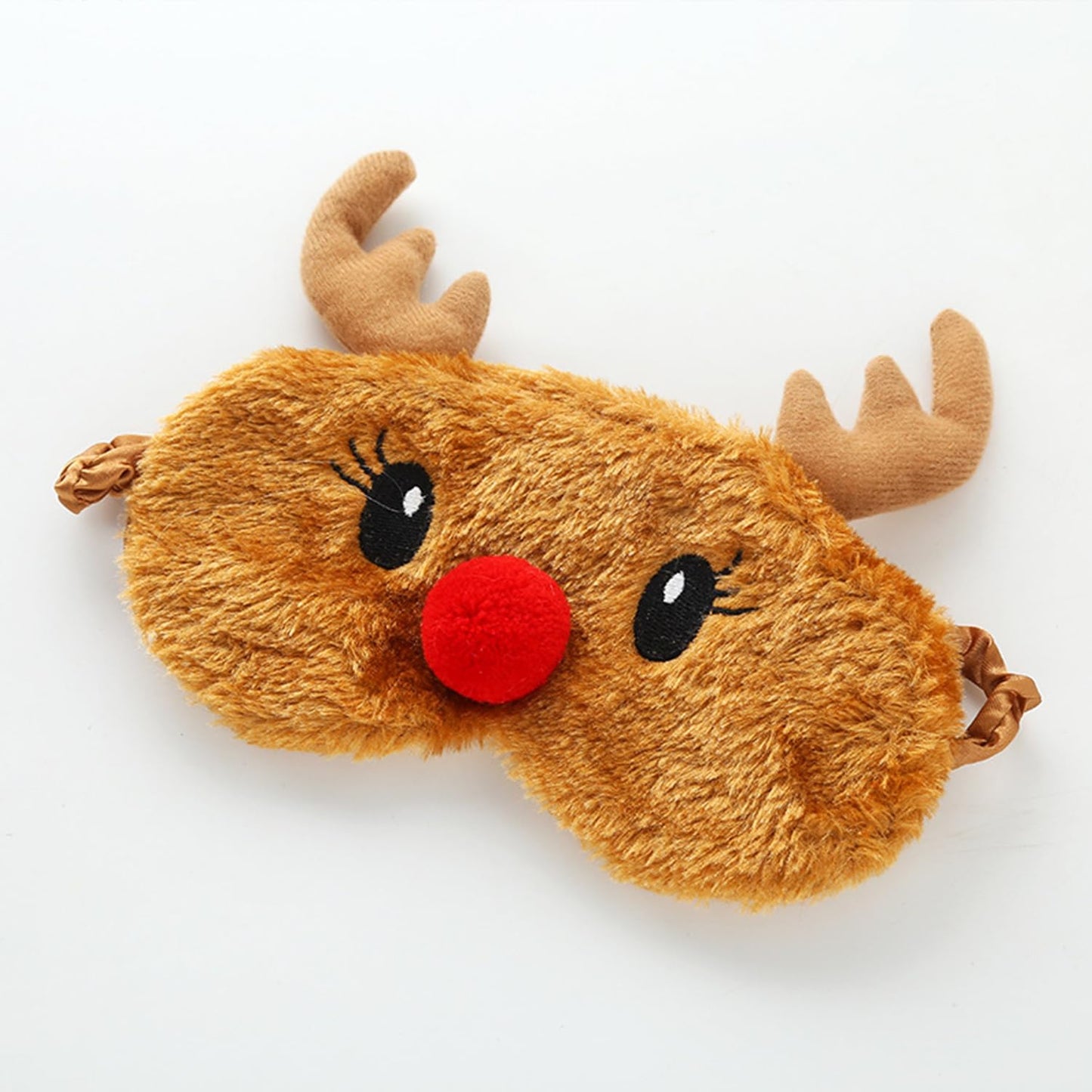 JRINYE Cute Reindeer Plush Sleep Mask - Soft Fluffy Eye Cover Blindfold for Kids, Girls and Adults - Brown