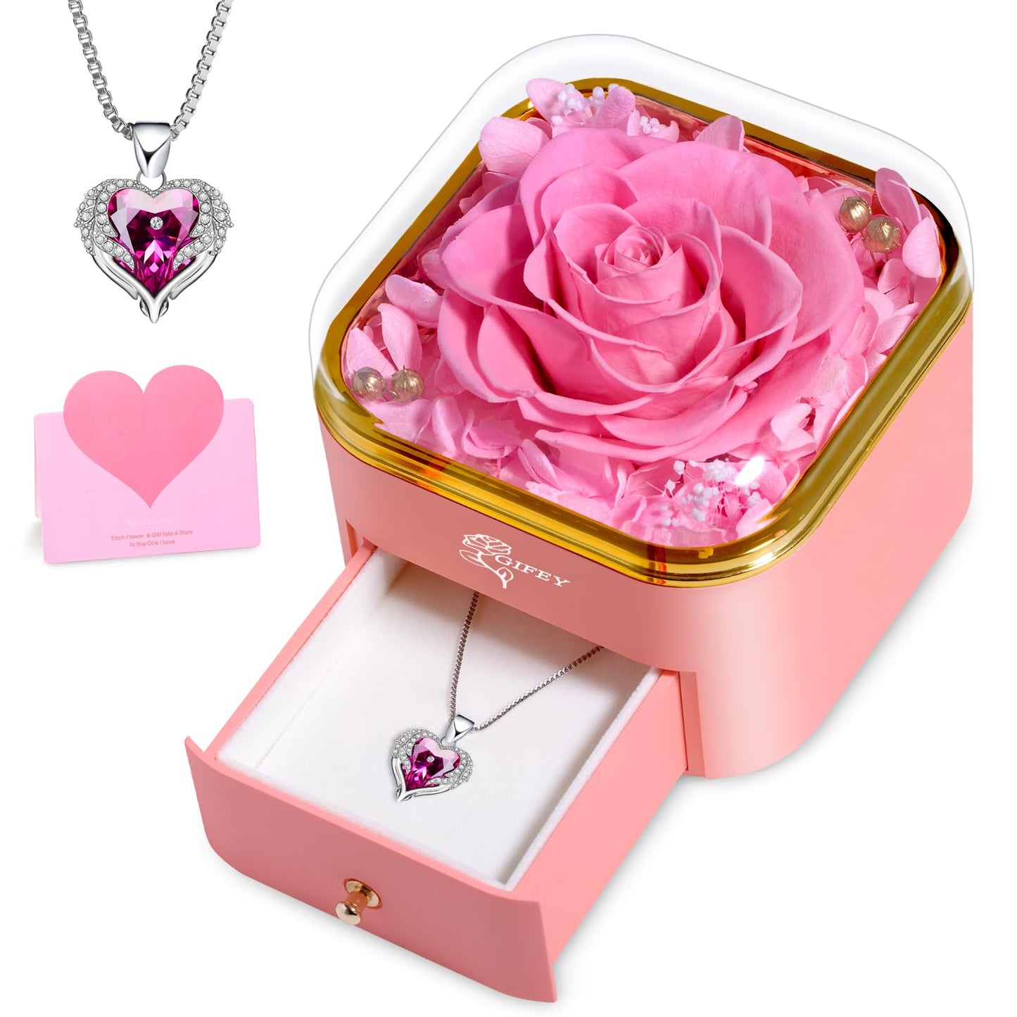 Birthday Gifts for Mom,Preserved Pink Real Rose Gifts,Eternal Preserved Rose Gift Set,Gifts for Women,Grandma,Wife and Girlfriend,Valentines,Wedding,Thanksgiving,Christmas Gift for You to Send Love