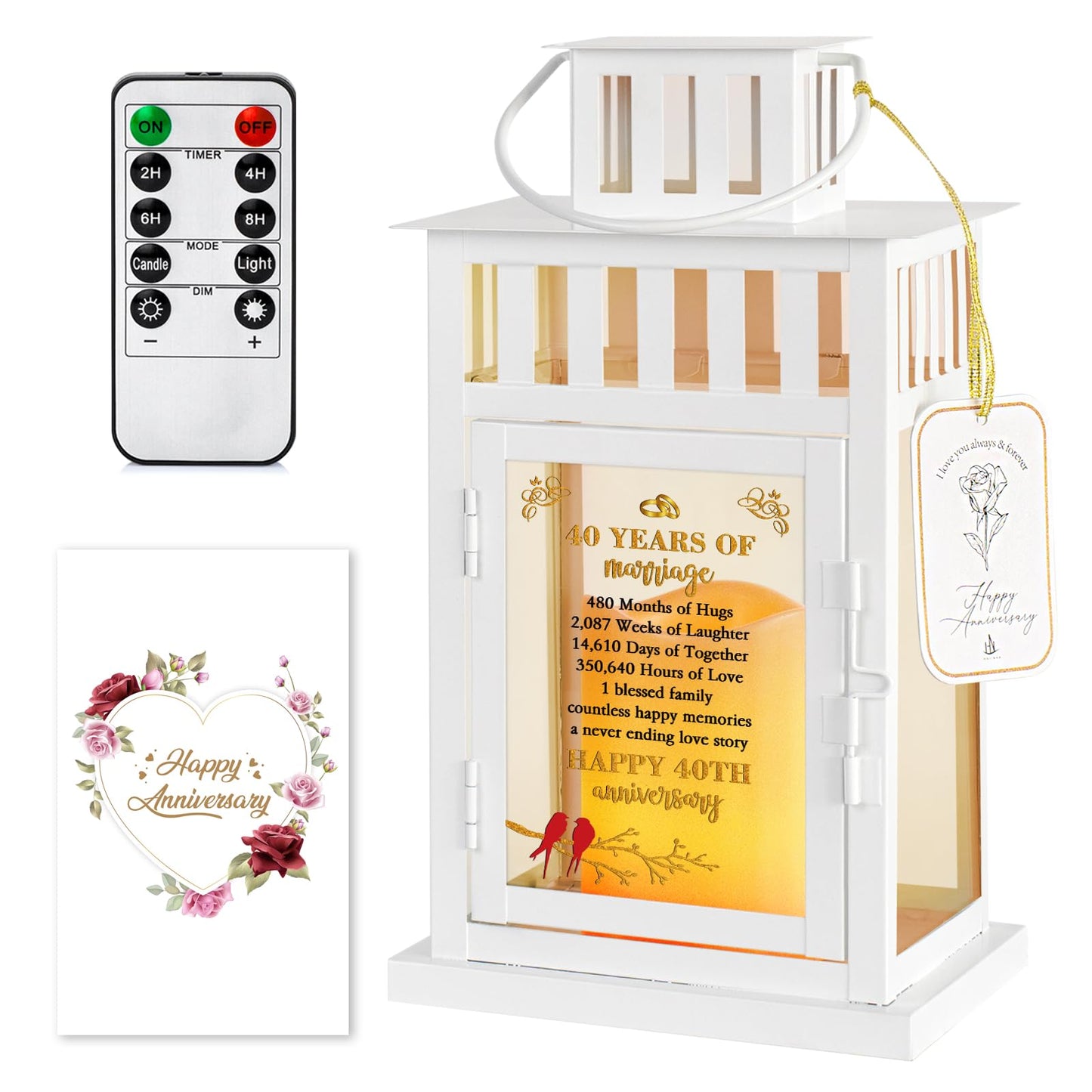 HN HAIINAA 40th Wedding Anniversary Lantern - Gifts for Couple, Parents, Husband, Wife, Grandparents - Happy Anniversary Decoration