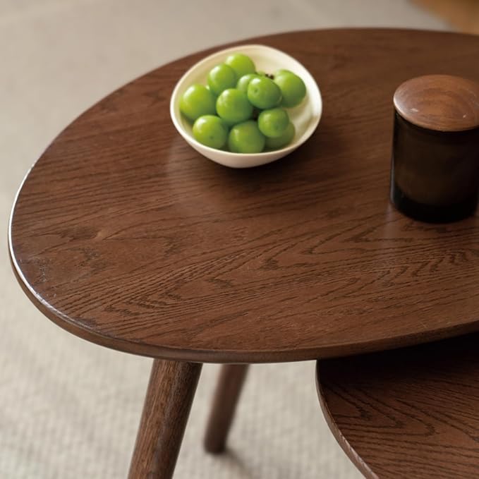 Vadisun Small Oval Nesting Table, Mid Century Coffee Tables for Living Room,Solid Oak Wood Side Table,Triangle Tabletop with 3 Legs,Minimalist Display End Tables (Walnut Color, Combine)