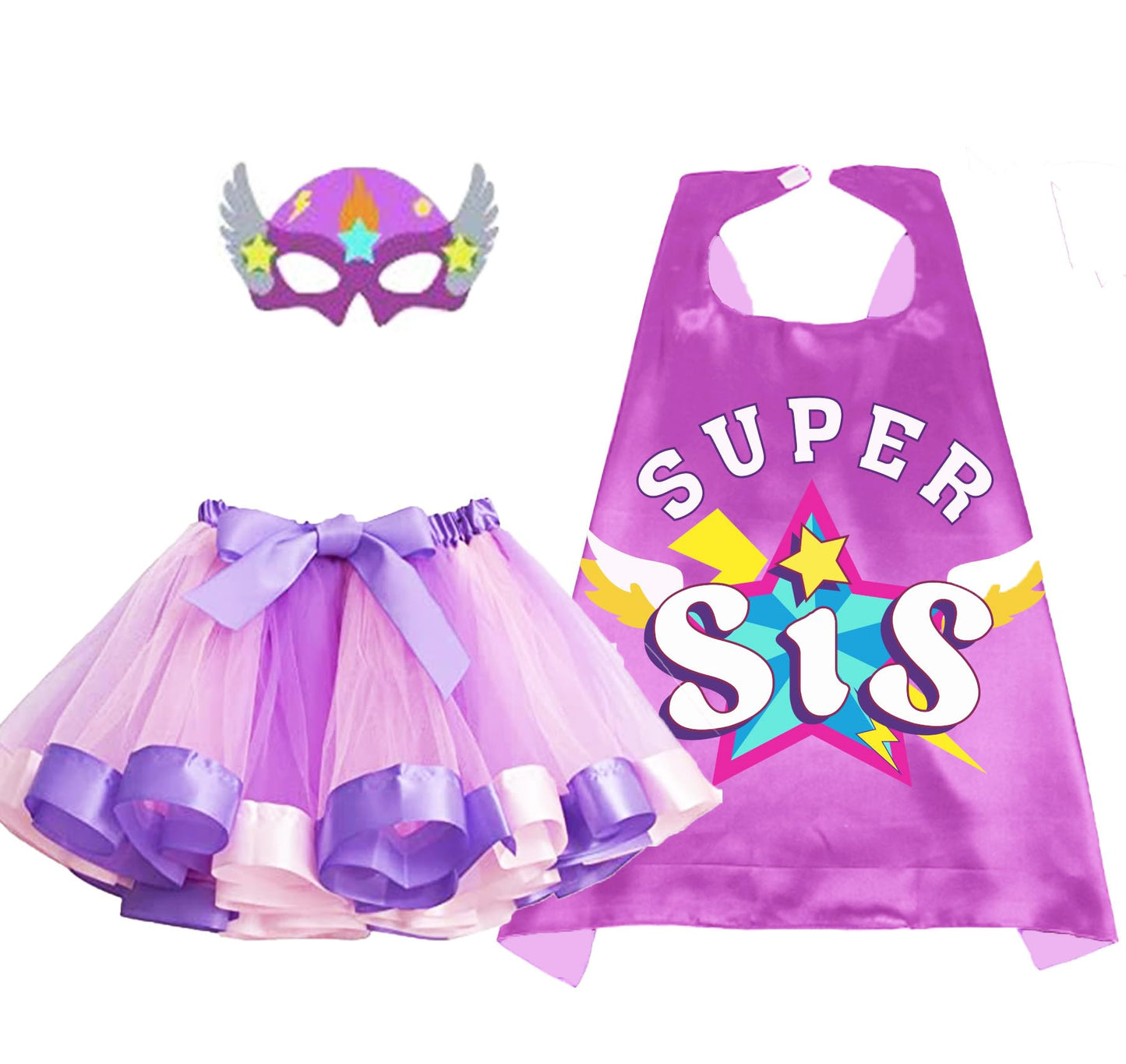 D.Q.Z Superhero-Cape Costume with Tutu Dress, Big Sisters Gifts for Girls Princess Role Play Birthday Christmas Party (Purple)