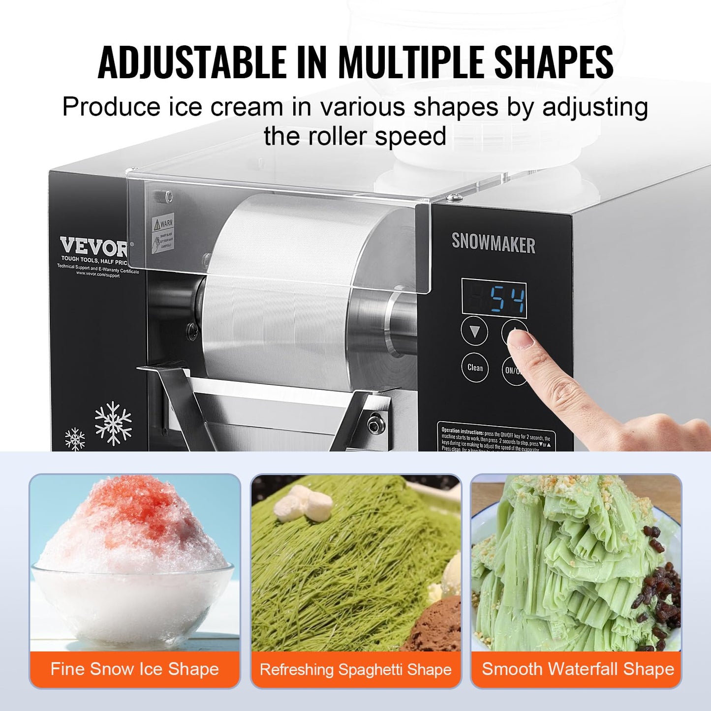 VEVOR Commercial Snowflake Ice Machine, 176.4LBS/24H Snowflake Ice Maker, Stainless Steel Ice Shaver Machine, Electric Snow Cone Maker, Air Cooling System for Rapid Heat Dissipation, for Bakery, Café