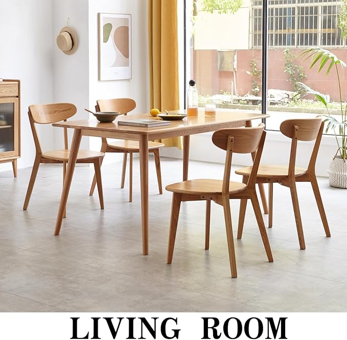 Grewood 100% Solid Oak Wood Dining Chairs Set of 2, Mid Century Modern with Wide Rounded Backrest, Chairs for Dining Room, Kitchen Chairs, Original Wood Color