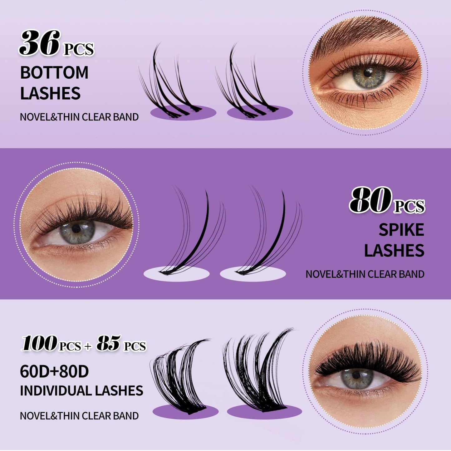 DIY Natural Lash Clusters Kit,Individual False Eyelashes Wispy Cluster Eyelash Extensions 12-18mm Mixed D/3D Curl Eyelash Cluste