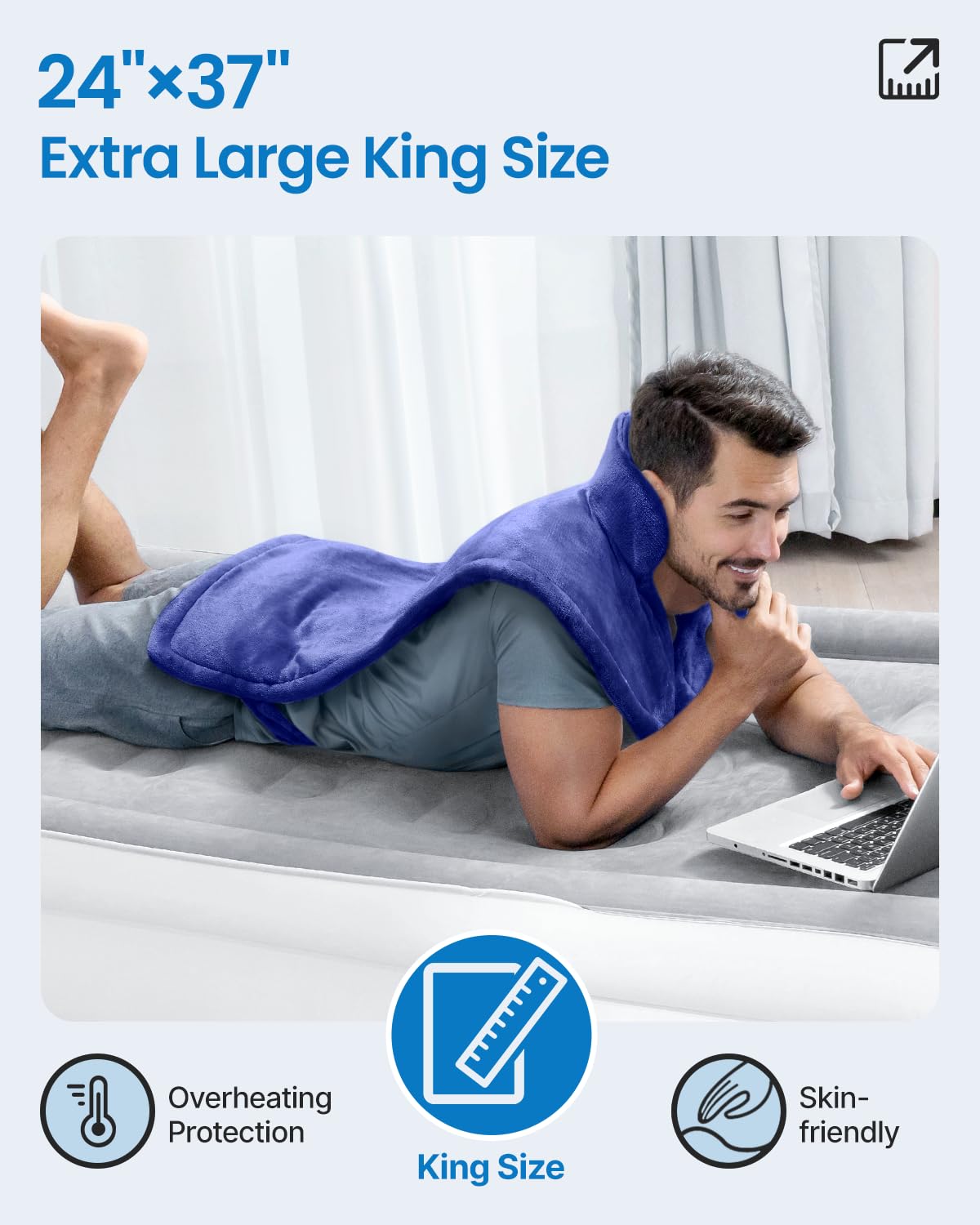 RENPHO King Size Heating Pad for Back, Valentines Day Gifts for Her Him & Birthday Gifts for Men Women, FSA Eligible, 24"x37" XL Large Heat Pad for Neck and Shoulders, ETL Certified, Dark Blue