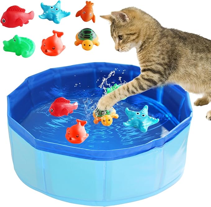 Obfuscate Cat Pool Toy,Portable Cat Water Toy with Interactive Fish Toys,Engaging Interactive Cat Toys for Indoor Cats,6 P...