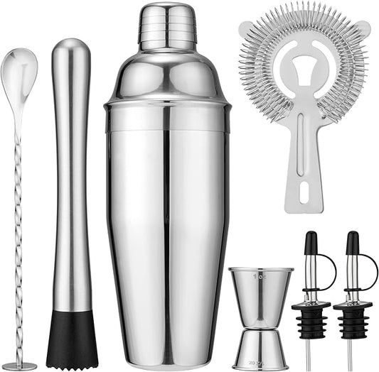 7-Piece Cocktail Shaker Set, 24oz Shaker Strainer Muddler Jigger Mixing Spoon Pourers, Bartender Kit, Bar Accessories, Sta...