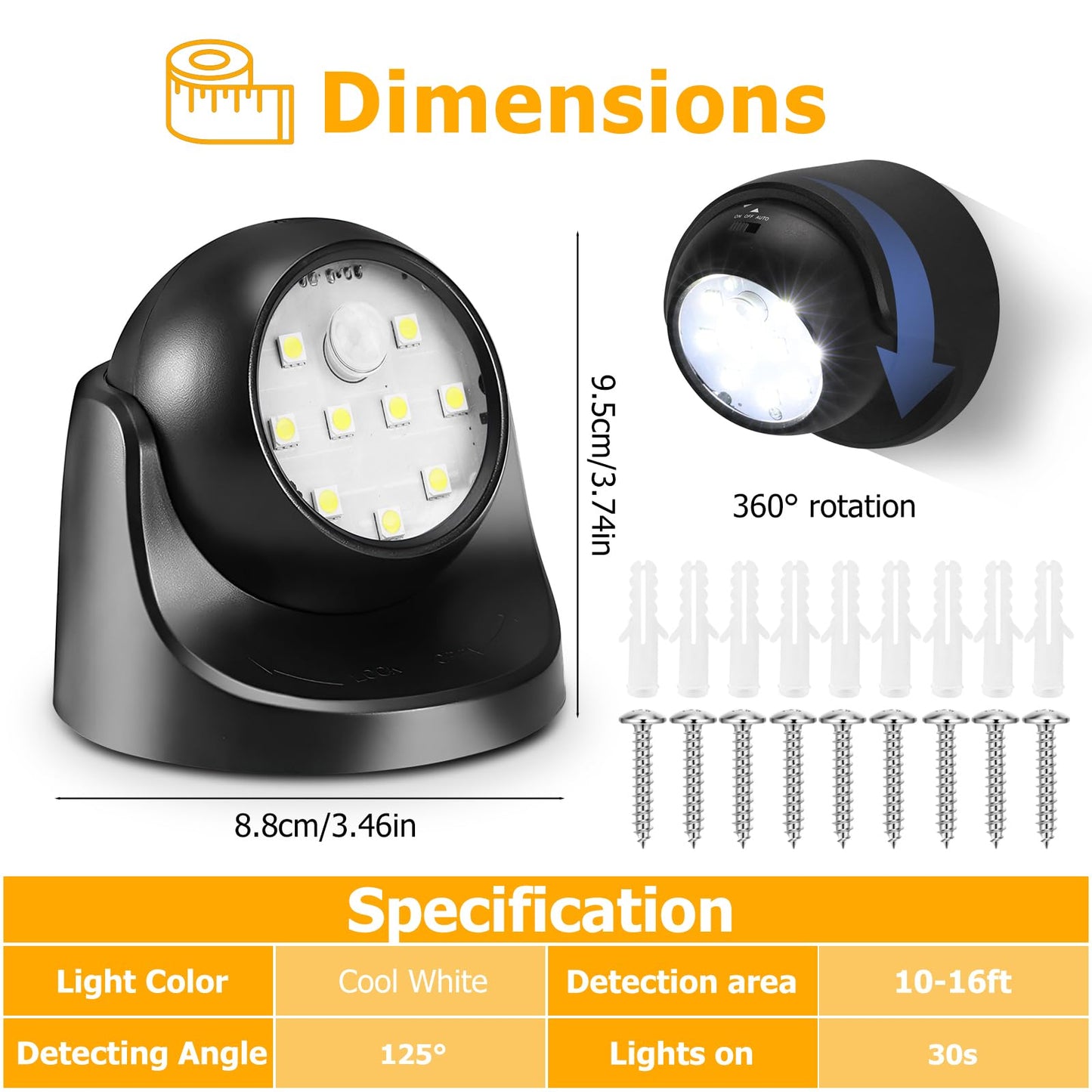 Motion Sensor Outdoor Lights - Outdoor Motion Sensor Light Battery Operated Wireless Spotlight Motion Detector Security Light Auto On Off for Sheltered Porch Stair Hallway Garage Wall Shed (4 Pack)