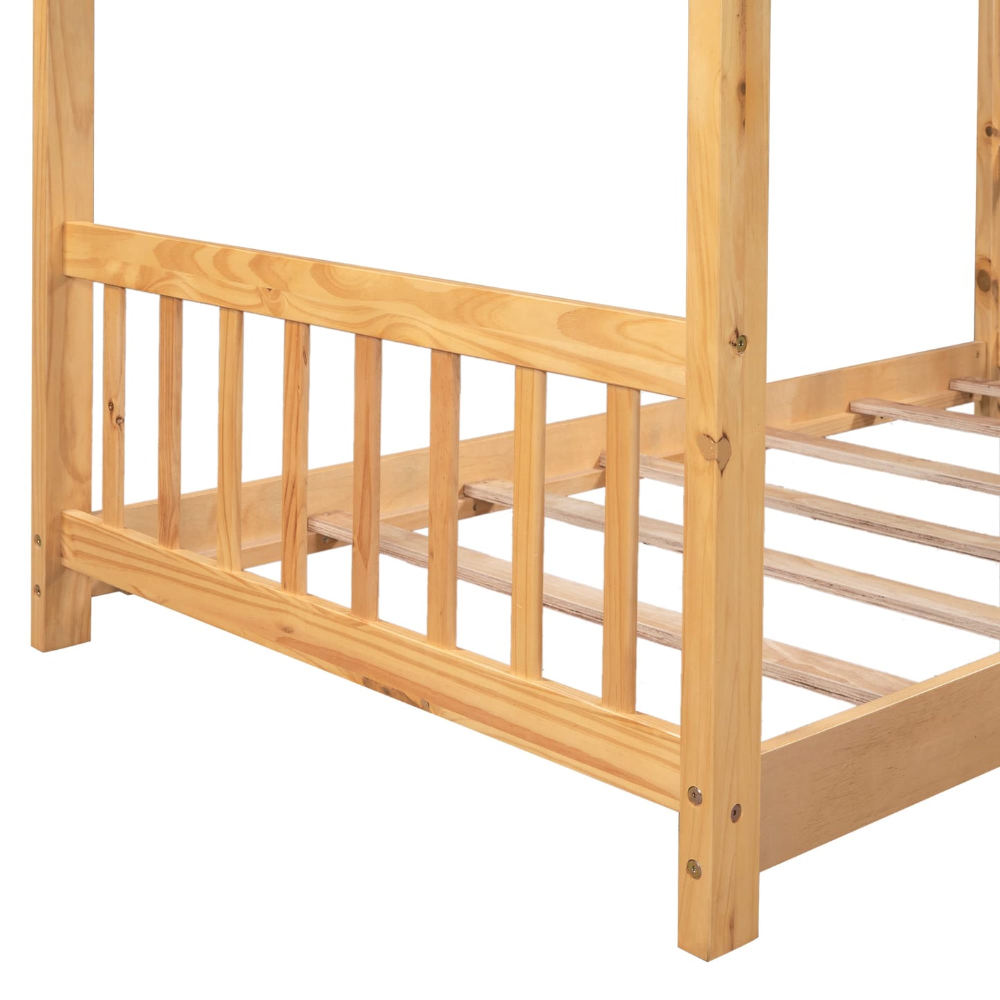 Bellemave Floor House Beds Wood Montessori Bed Frame Twin Size Platform Bed with Headboard & Footboard for Kids Boys Girls Teens, Natural