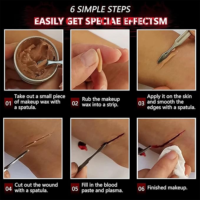 All in One Halloween Makeup Kit, Fake Scar Wax SFX Makeup Kit, Fake Blood Spray, Ideal for Zombie makeup, Vampire Blood, SFX makeUp, Cosplay Party, Stage, Washable Realistic Effect