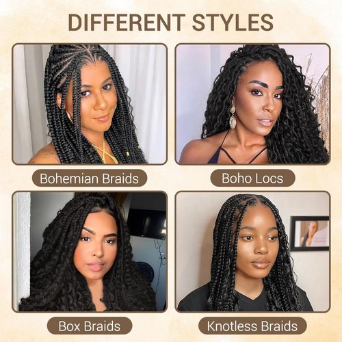 Human Braiding Hair for Boho Knotless Braids 3 Bundles 18 Inches 150g Deep Wave 10A Brazilian Virgin Human Bohemian Hair for Braiding Natural Black 1B